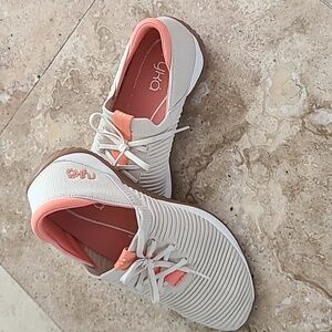 Ryka Women Echo Knit Fit Cream and Pink Sneakers with Modern Knit Design